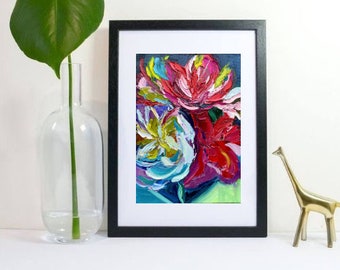 牡丹の油絵：厚塗りの花のアート作品、小さなキャンバスアート - Etsy 日本