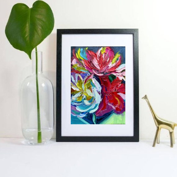 牡丹の油絵：厚塗りの花のアート作品、小さなキャンバスアート - Etsy 日本
