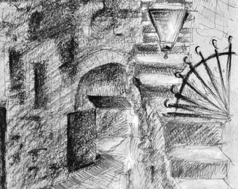Dibujo de Transilvania: Boceto original hecho a mano (9x7)