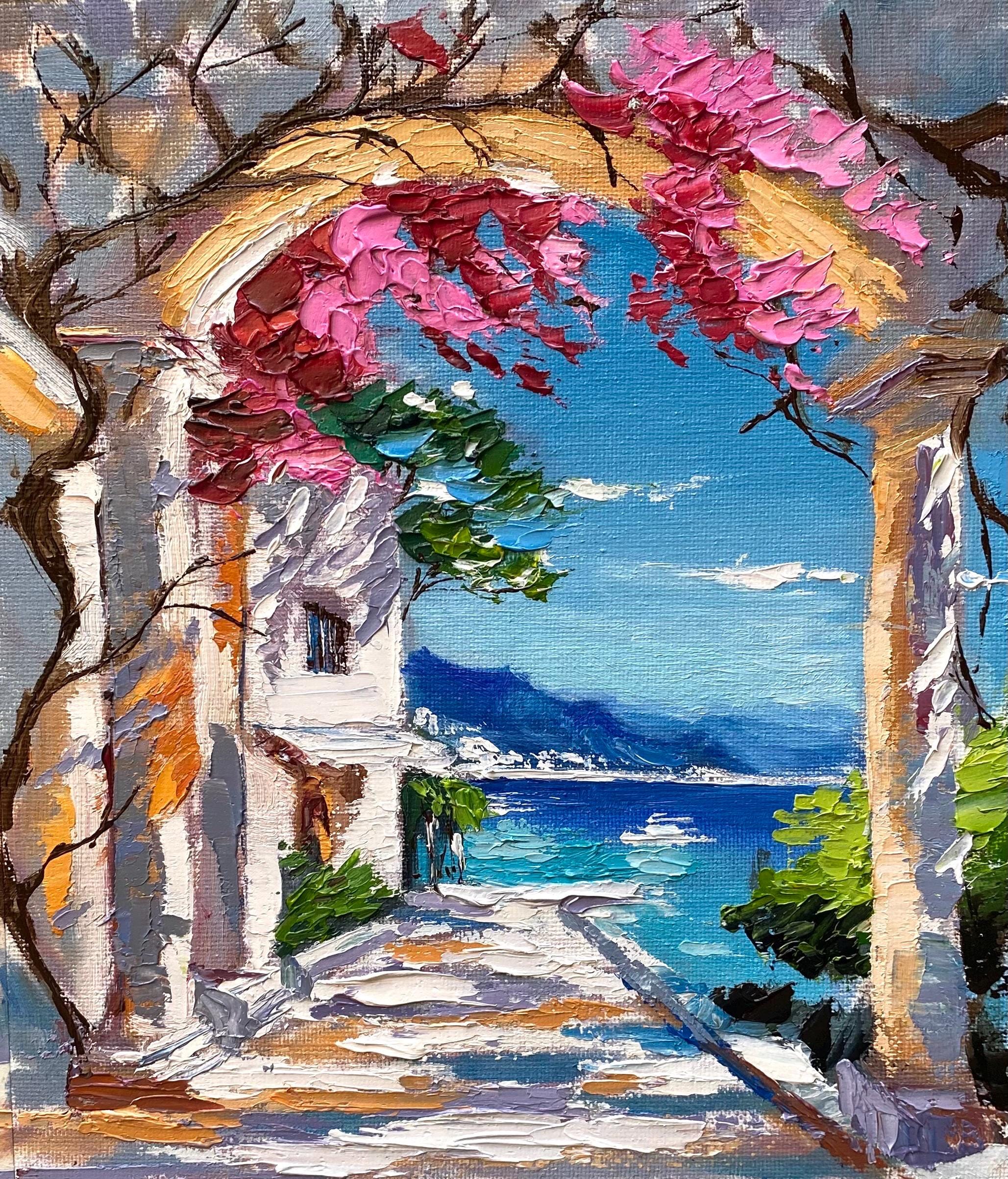 Italy Painting Kapri Original Oil Artwork Italian Classic Archway Landscape Wall Decor Travel Art Gift