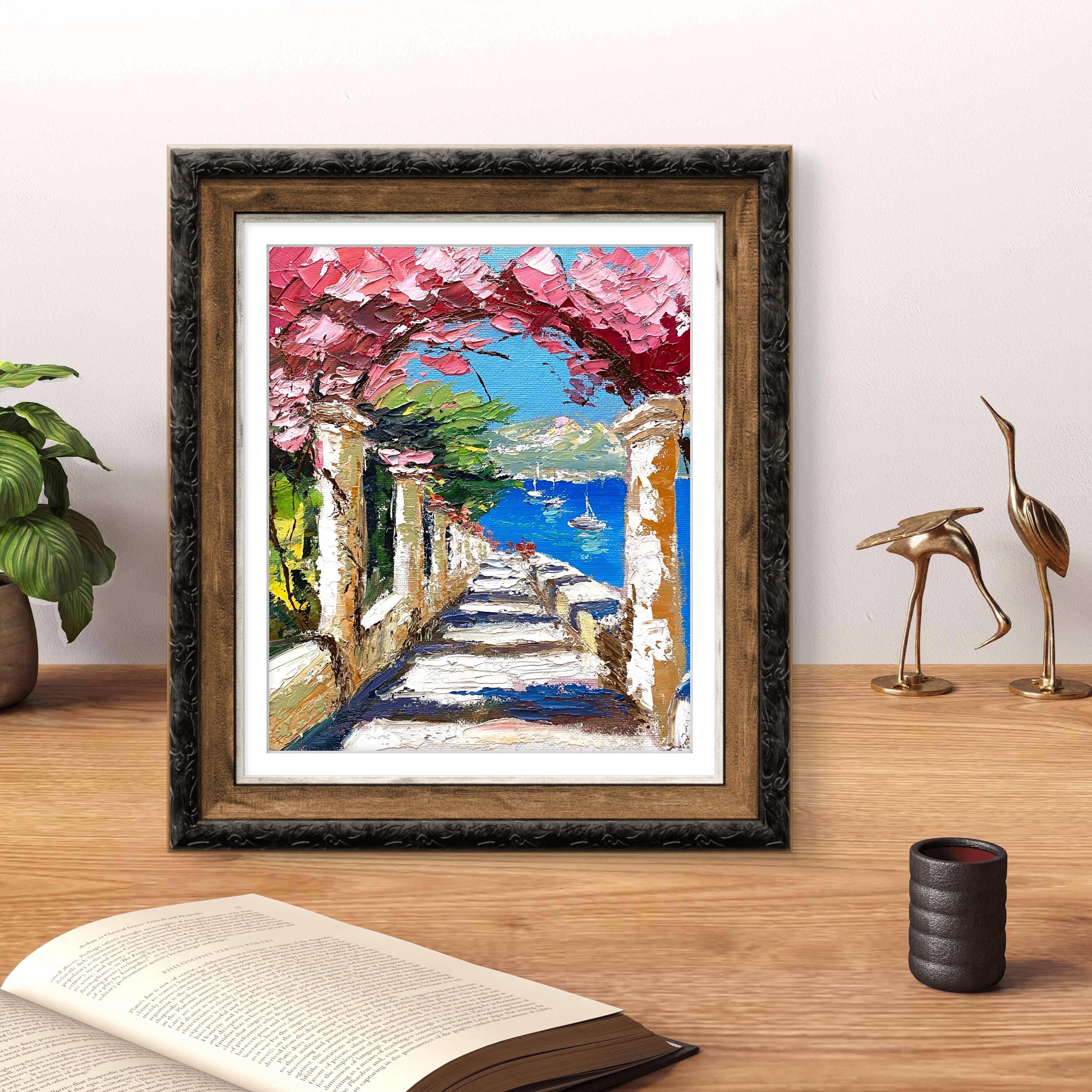 Italy Seascape Oil Painting: Capri Archway, Italian Landscape Art