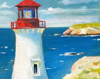 Lighthouse Original  Oil Painting: Coastal Canadian Art, 8x8