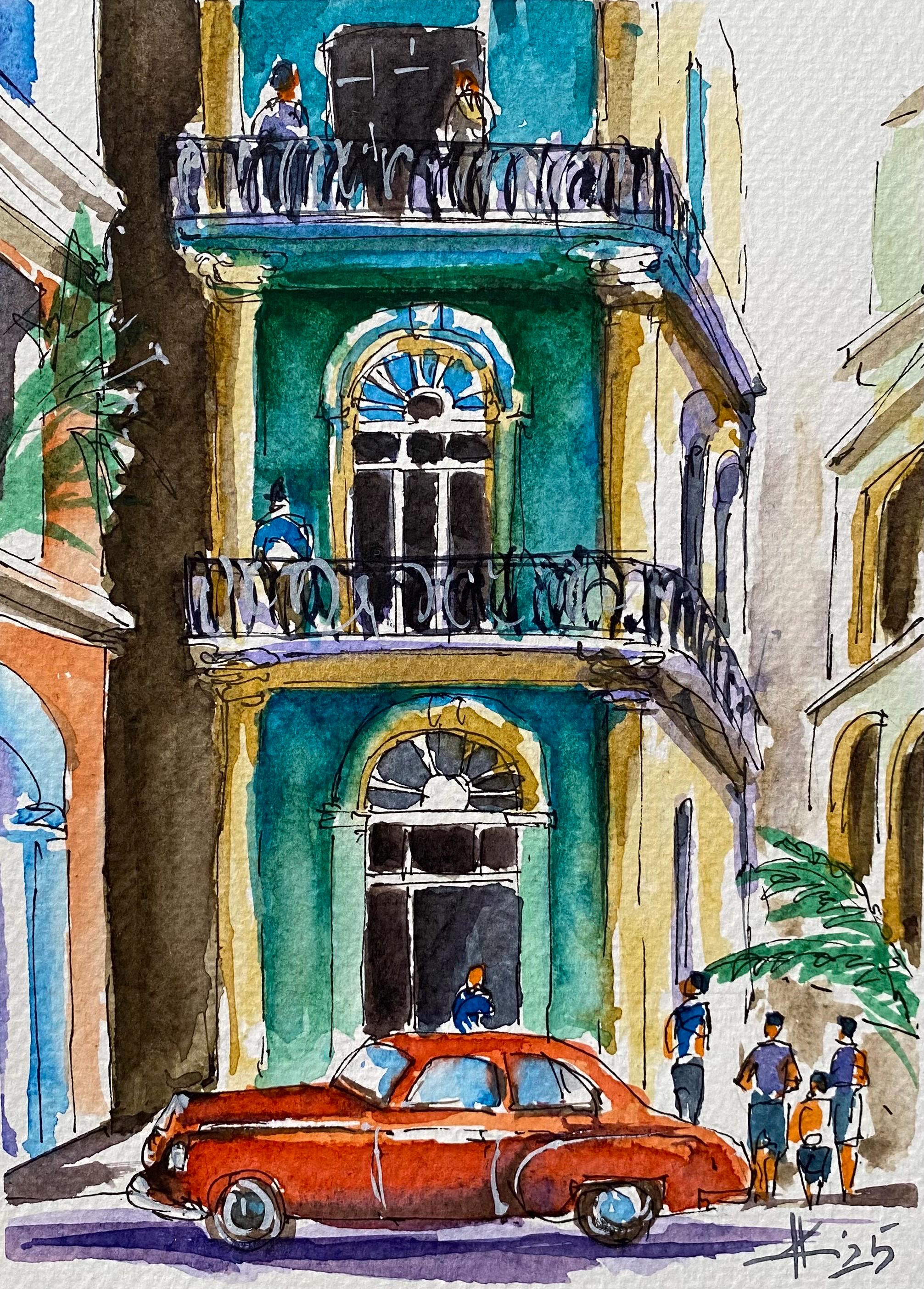 Havana Watercolor Painting Cuba Original Architectural Sketch Cuban Wall Art Authentic Art Decor Gift 6”x8”