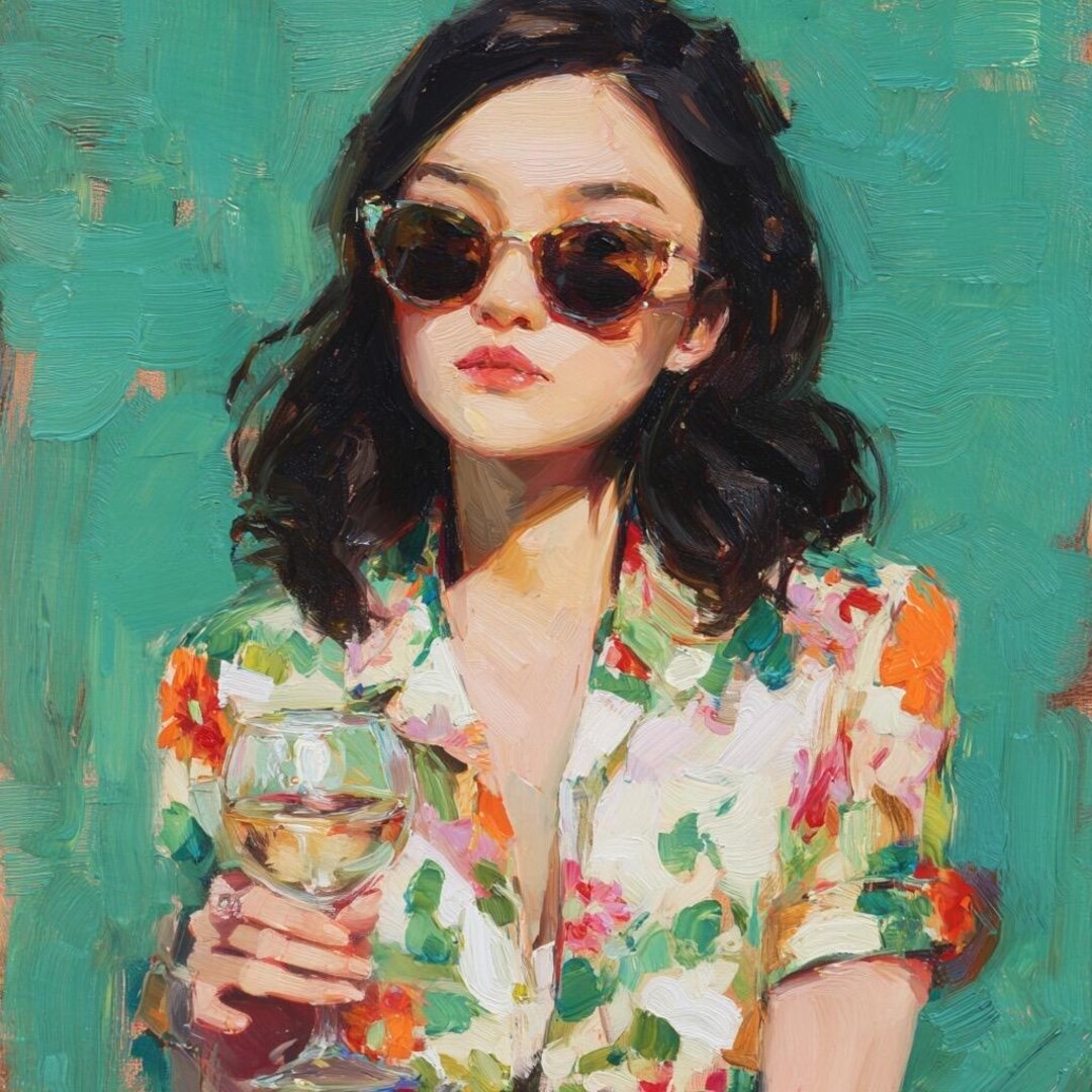 Female Modern Portrait Original Oil Painting Women With Wine Glass Wall ...