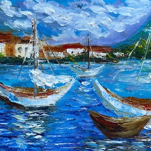 Fishing Boats Original Oil Painting 5&quot;x7&quot; on Canvas Board