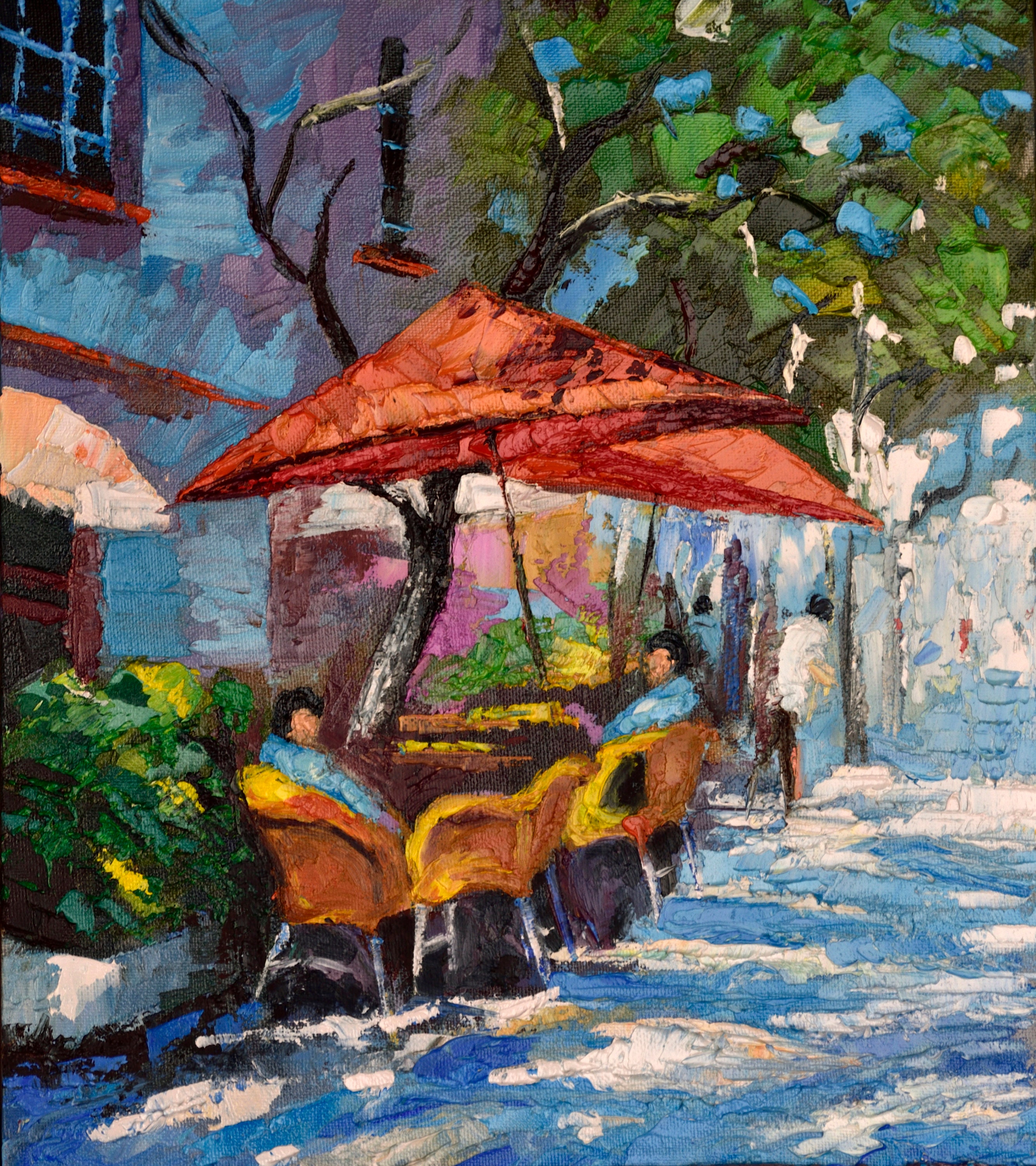 Summer Café Impasto Oil On Canvas Board 12x12 Original Painting