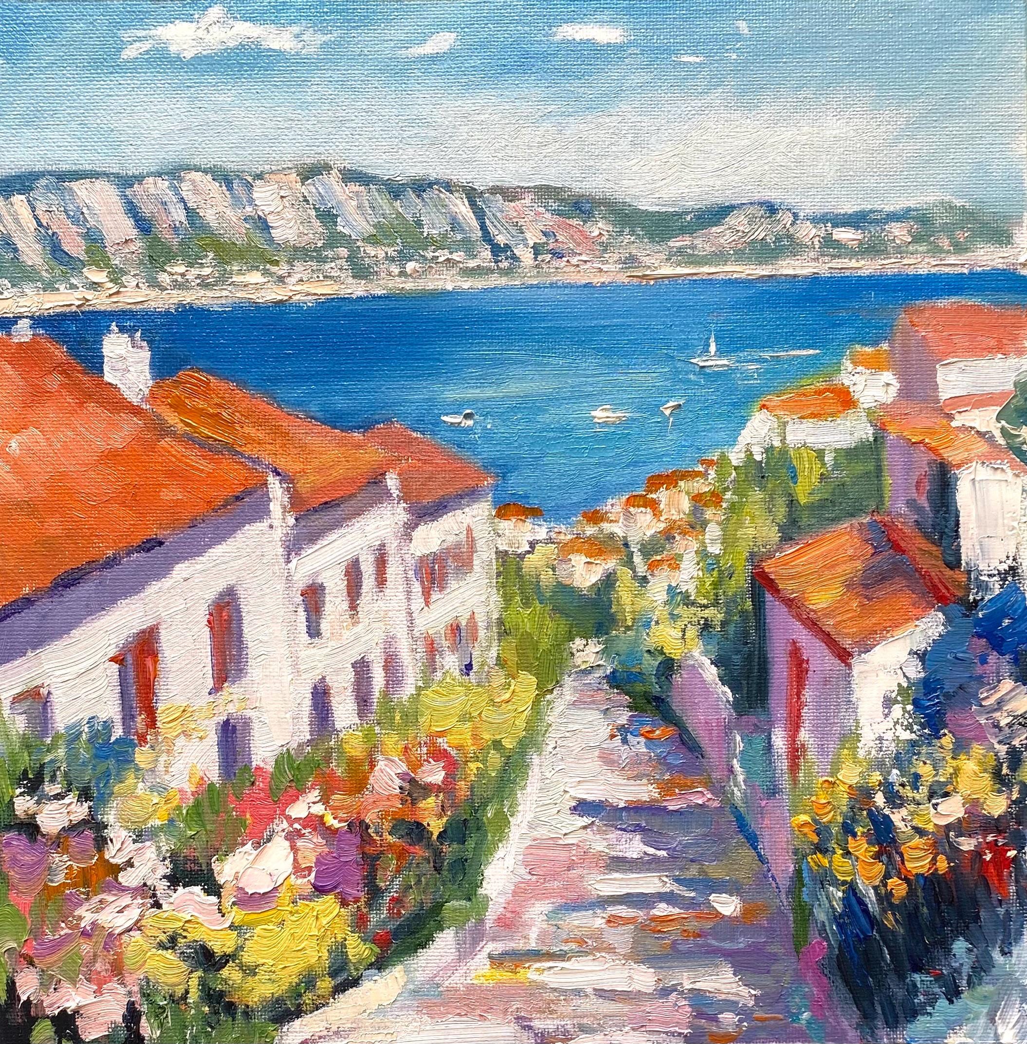 Italy Capri Coastal Oil Painting: Mediterranean Seascape Art
