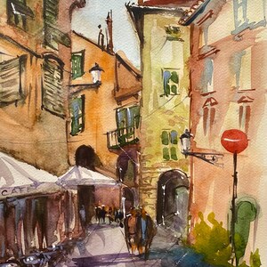 Roma Originale Acquerello Dipinto Paesaggio urbano Italia Opera d'Arte Vecchia Vista Strada Viaggio Decorazione da Parete Regalo