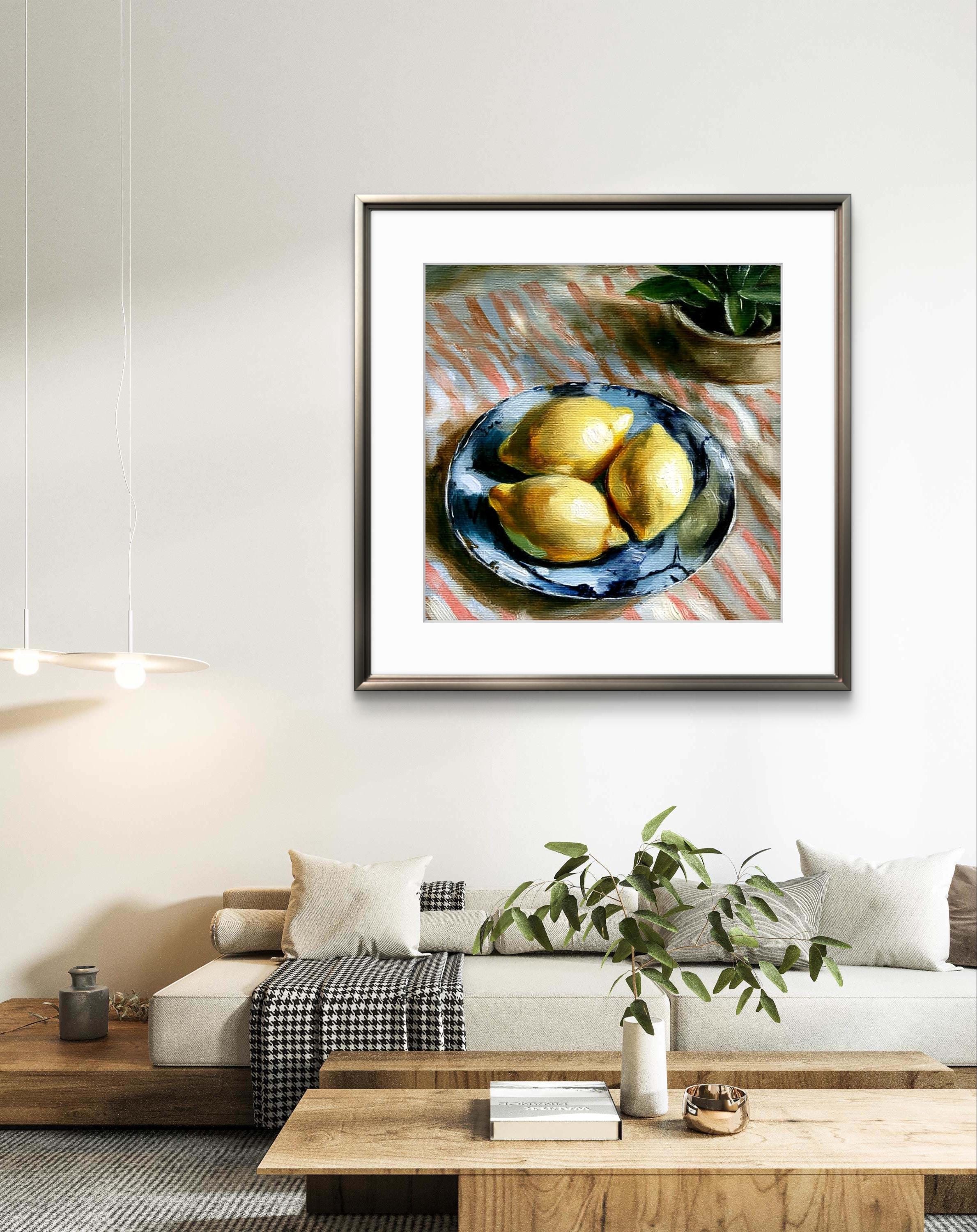 「レモンとティーカップ」 油彩風 静物画 額装 インテリア 絵画 #226-1 インテリア絵画 レモン 静物画 インテリア絵画 レモン 静物画 レモンと