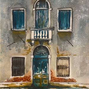Venice Old Facade Original Watercolor Painting Italian Architectural Artwork Italy Travel Wall Decor