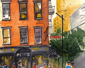 New York City Original Aquarell Malerei Street Cafe Kunstwerk NYC Reise Wand dekor Kunst Geschenk