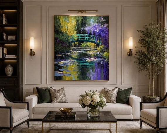 Vorner Panitan スパイラルアート 48/120 Monet Japanese Bridge Oil Painting Original | Impressionist Water