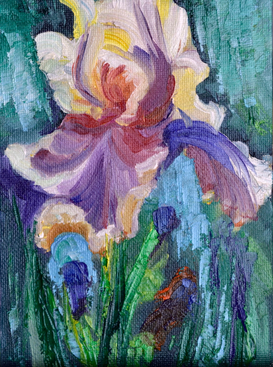 Iris Original Oil Painting Flowers Wall Art Small Painting 5''/7'' - Etsy