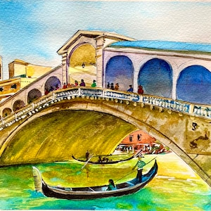 Rialto Bridge Original Watercolor Painting Venice Wall Art
