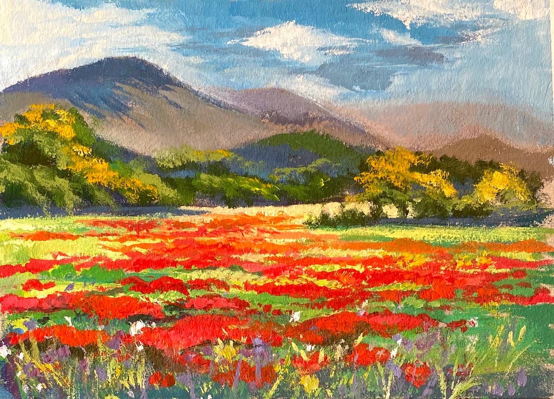 California Poppy Original Oil Painting Small Landscape Artwork Kitchen ...
