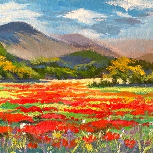 California Poppy Original Oil Painting Small Landscape Artwork Kitchen Wall Art Gift by TinaArtco