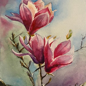 Pintura de acuarela original de flor de magnolia