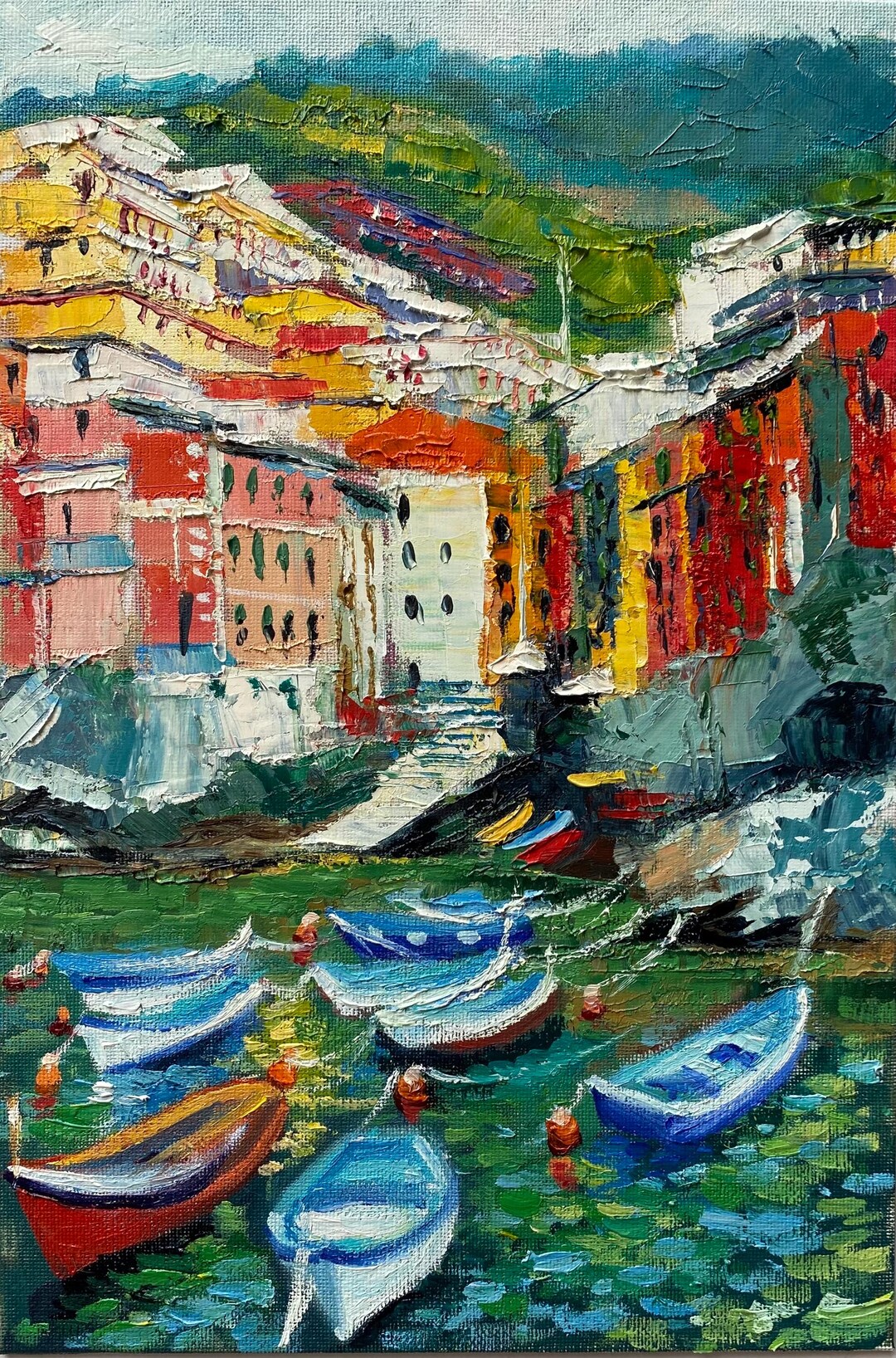 Cinque Terre Oil Painting: Riomaggiore Coastal Italian Art - Etsy