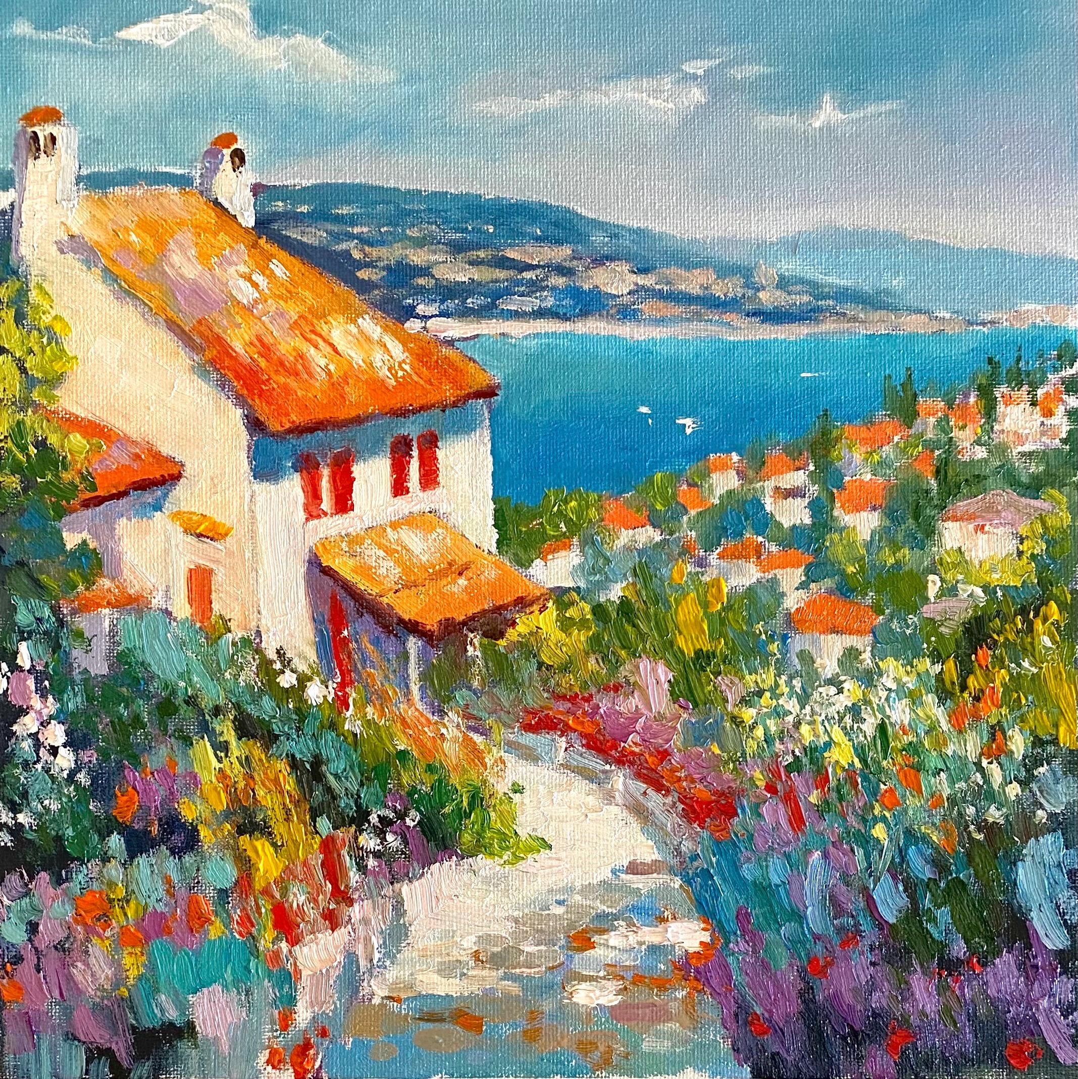 Italian Coastal City Original Oil Painting Capri Island View Artwork Italy Travel Living Room Wall Decor Gift