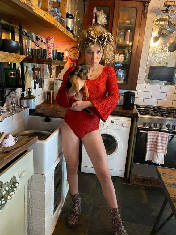 Vintage Metallic red glitter leotard