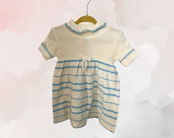 Vintage White and Blue Striped Dress Baby Girl