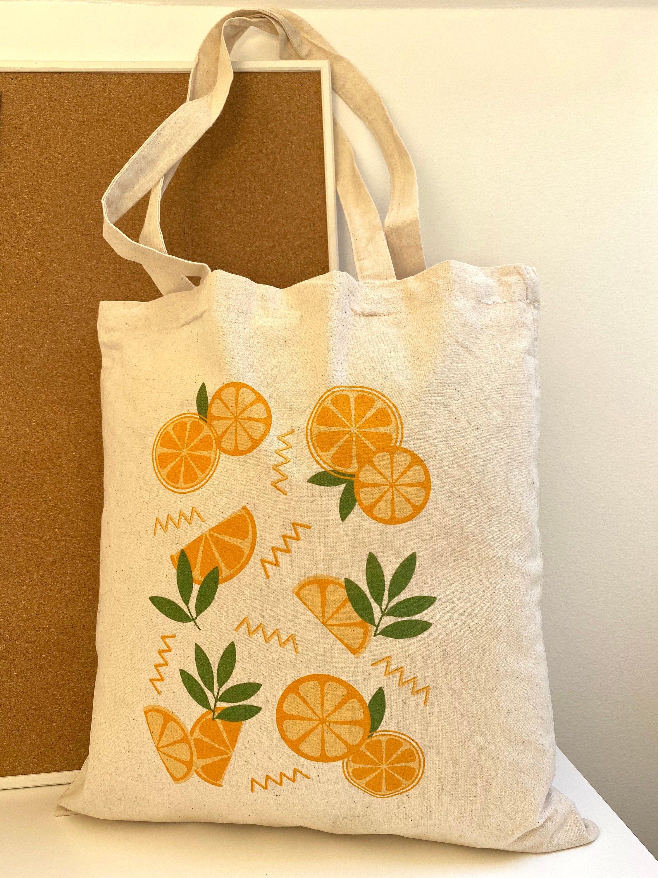 Orange Tote Bag Fruit Cotton Tote Bag Minimalist Tote Bag Etsy