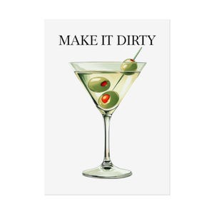 Cocktail Wall Art Print, Make It Dirty, Home Bar Decor, Fun Kitchen Art, Gift for Bartenders, Vintage Drink Poster