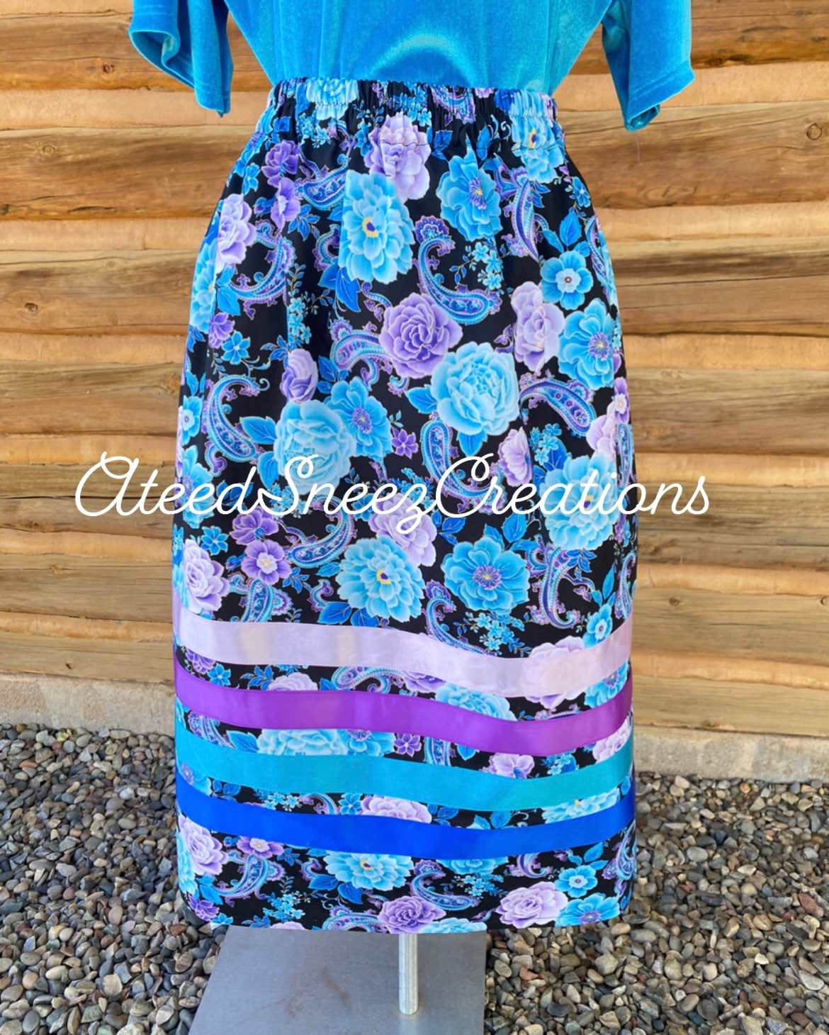 ◆Since Then◆ Blue Flower Banding Skirt Silky Floral Banding Skirt – TheDove'sNest