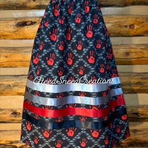 Red hand Cotton Ribbon Skirt | Women&#39;s Ribbon Skirt | Ribbon Skirt | cotton ribbon skirts | Indigenous Ribbon skirts