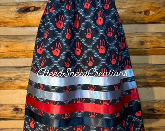 Red hand Cotton Ribbon Skirts | Women's Ribbon Skirts | Floral Ribbon skirts | Ribbon Skirts | cotton ribbon skirts