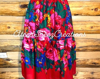 Navajo Scarf Sani tiered Skirt | Navajo Floral Scarf | Grandma Scarf | Navajo Style Skirts | 2 tiered skirt | Kookum skirts