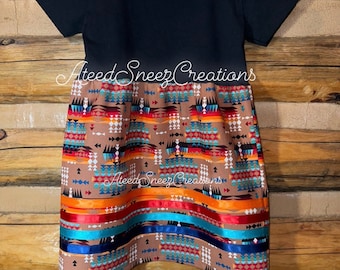 Robe t-shirt pour fille | Vêtements bébé Navajo | jupe ruban pour fille