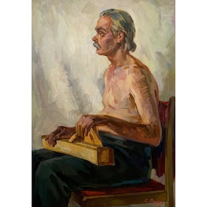 RETRATO DE HOMBRE VINTAGE pintura al óleo original del artista ucraniano soviético S. Repka Arte impresionista soviético de la década de 1970 único en su tipo carpintero