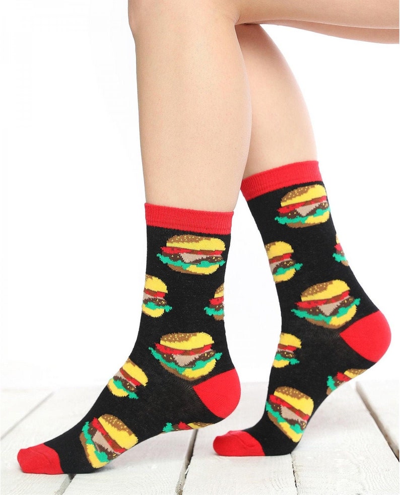Hamburger Patterned Socks Fast Food Socks Women Socket Etsy