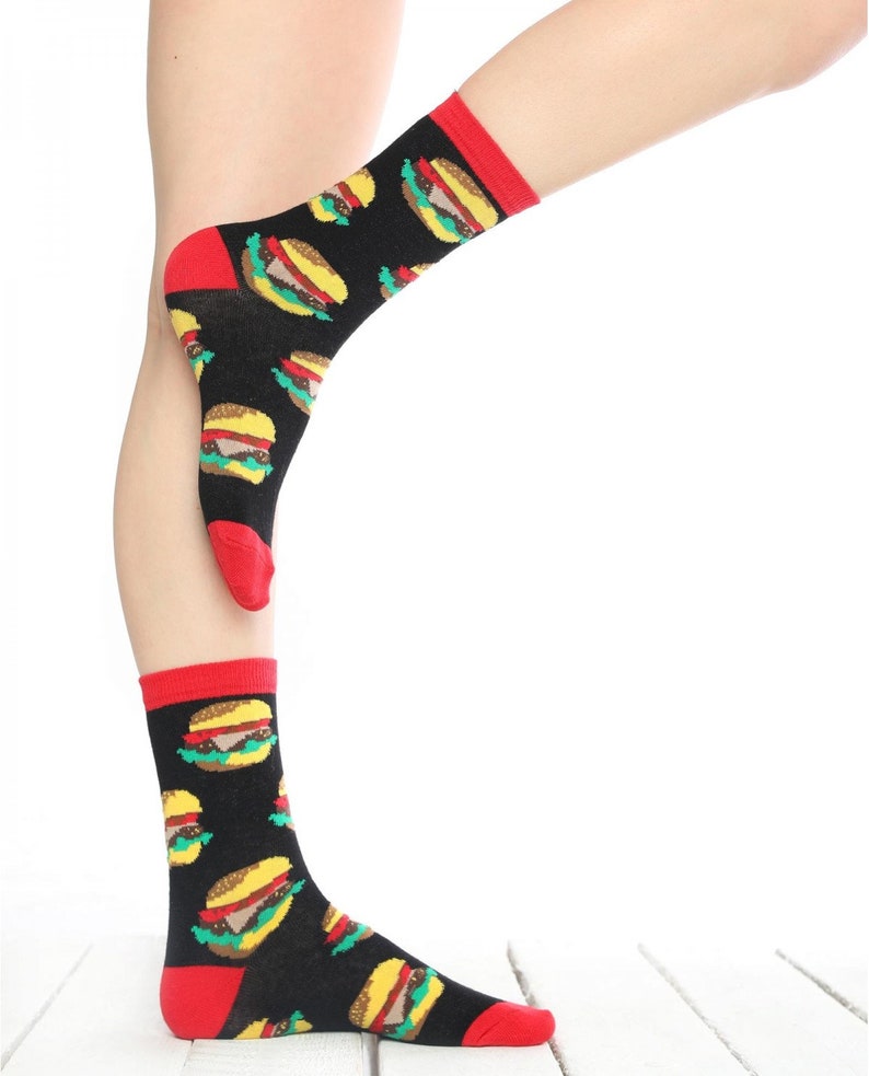 Hamburger Patterned Socks Fast Food Socks Women Socket Etsy