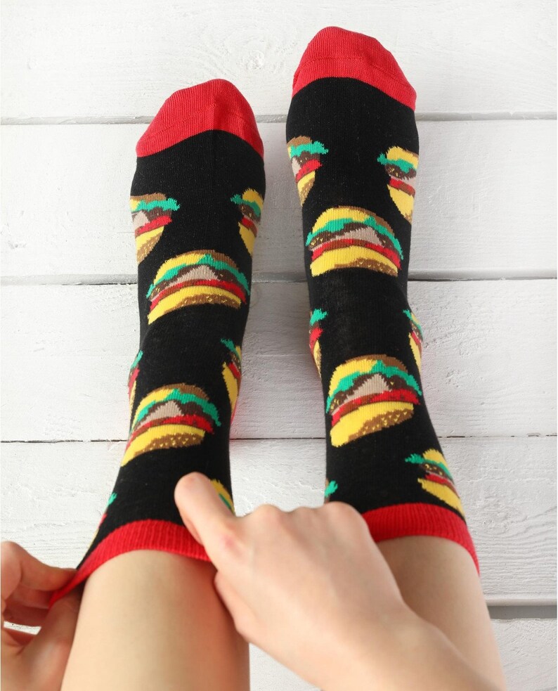 Hamburger Patterned Socks Fast Food Socks Women Socket Etsy