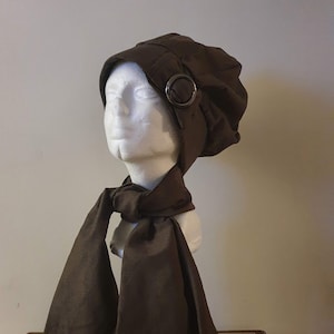 Brown Kaki Bonnet Hat Beanie with Neck Scarf Hijab Headcover cancer hair loss cover Scarf