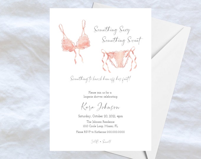Blush Pink Lingerie Bridal Shower Invitation Printable Pink Watercolor Lace Lingerie Shower ...