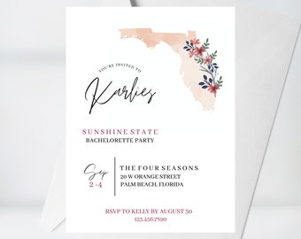 Floral Bachelorette Printable Invitation, Bachelorette Shower, Customizable Itinerary, Floral Invitation, Watercolor