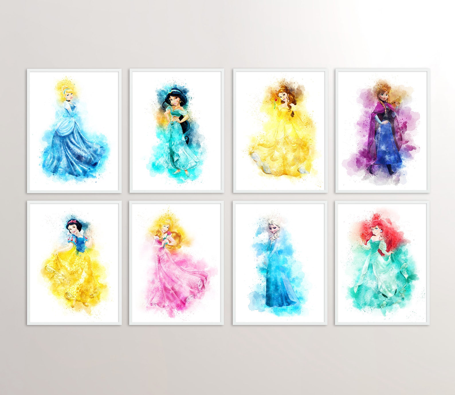 SET OF 8 Disney Princesses DIGITALS Disney Watercolor | Etsy