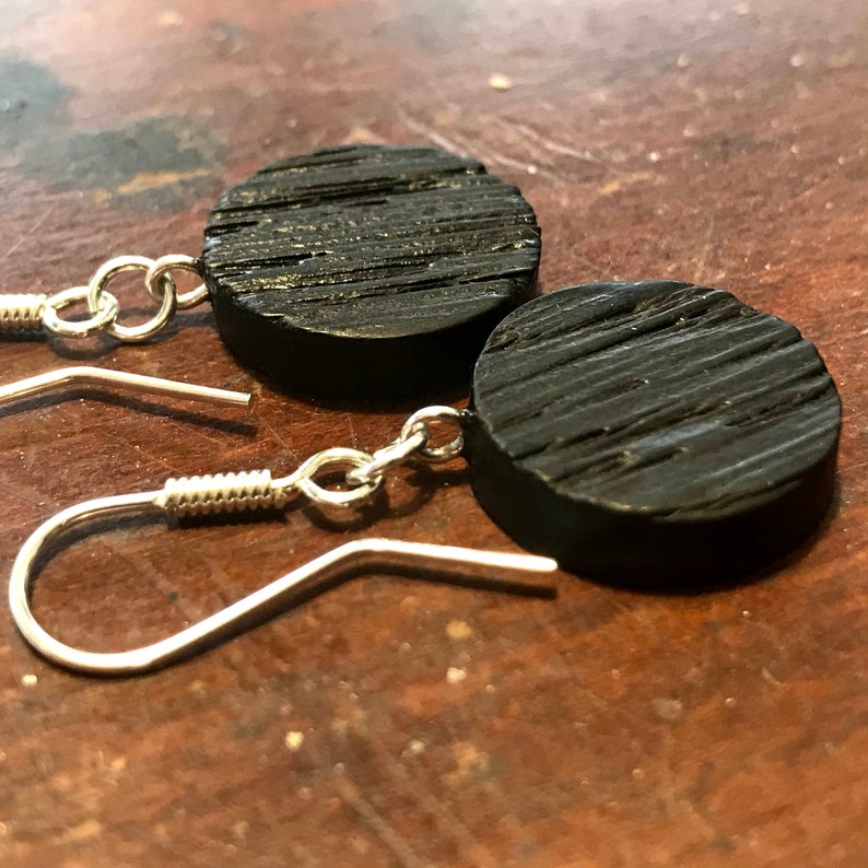 Black Bog Oak And Sterling Silver 925 Drop Earrings