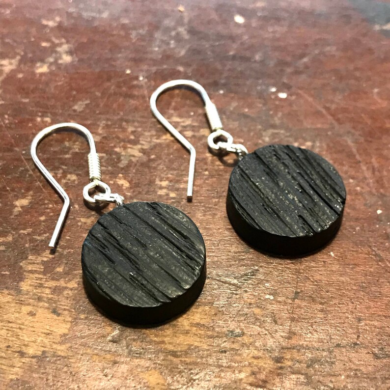Black Bog Oak And Sterling Silver 925 Drop Earrings