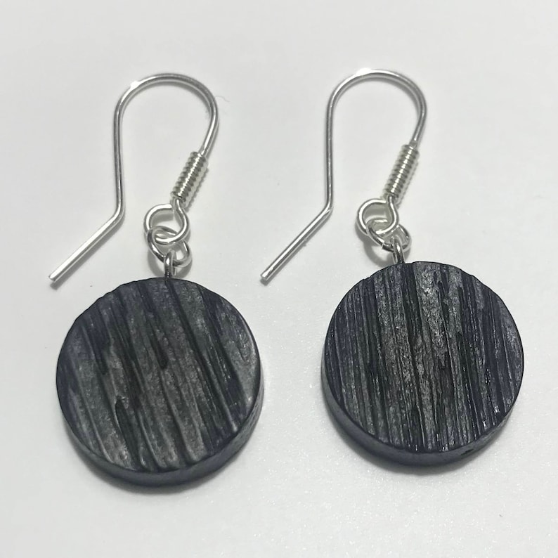 Black Bog Oak And Sterling Silver 925 Drop Earrings
