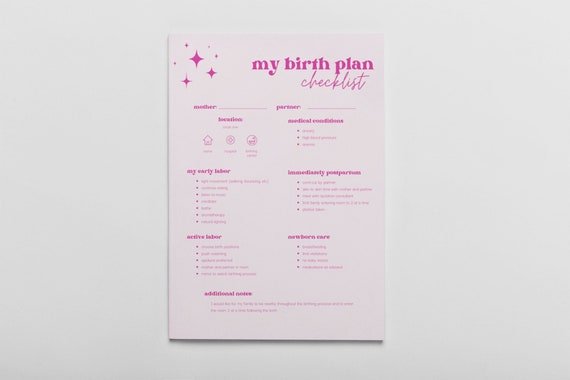 Pink Birth Plan Visual Birth Plan Birth Plan Template - Etsy