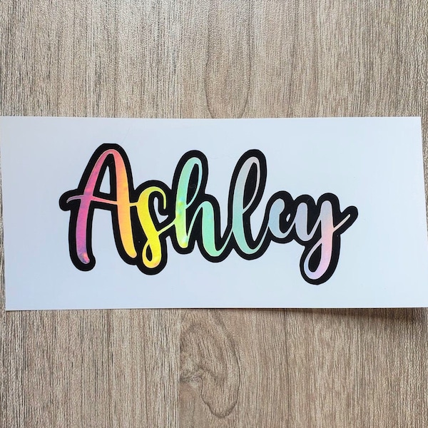 Outlined Custom Name Vinyl Decal, Holographic Name Sticker for water bottle, tumbler, laptop, window