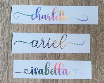 Holographic Name Vinyl Decal Swirls, Water Bottle Name Decal, Custom Name Decal, Tumbler Decal, Laptop Decal, Car Decal, Name Sticker