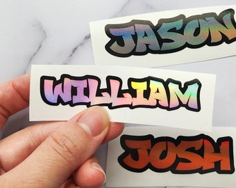Custom Holographic Graffiti Font Outlined Layered Name Sticker, Kids Name Sticker, Personalized Name Sticker
