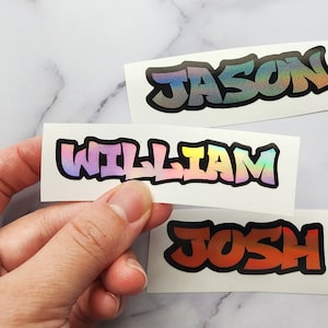 Custom Holographic Graffiti Font Outlined Layered Name Sticker, Kids Name Sticker, Personalized Name Sticker