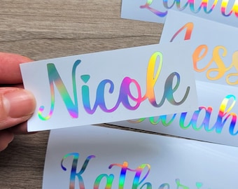 Free Shipping Holographic Name Decal Sticker, Custom Text decal for windows, tumblesr, cups, water bottles, wine glasses, weddings and more