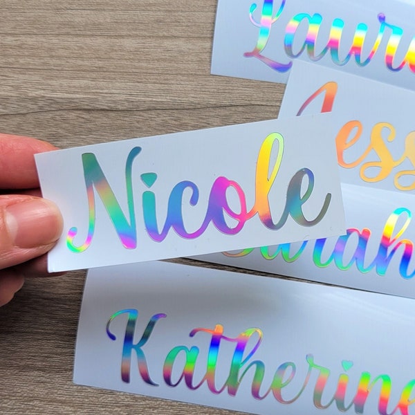 Free Shipping Holographic Name Decal Sticker, Custom Text decal for windows, tumblesr, cups, water bottles, wine glasses, weddings and more